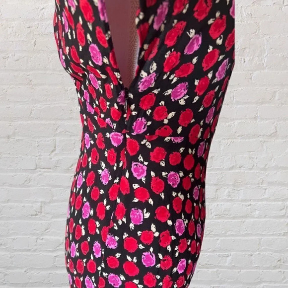 Zara Floral Print Maxi Dress with Red & Pink Flowers 100% Viscose Size XS - Picture 8 of 11